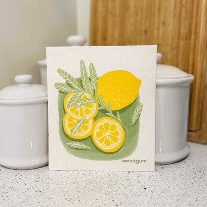 Lemons & Sage Swedish Dishcloth | Yellow & Green | Sweetgum Home - I Bought a Yard Sale
