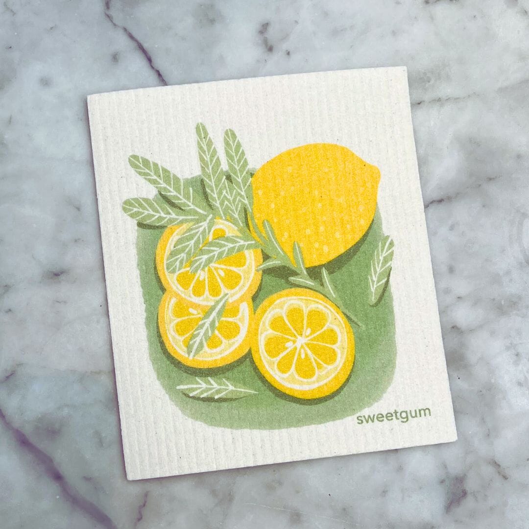 Lemons & Sage Swedish Dishcloth | Yellow & Green | Sweetgum Home - I Bought a Yard Sale