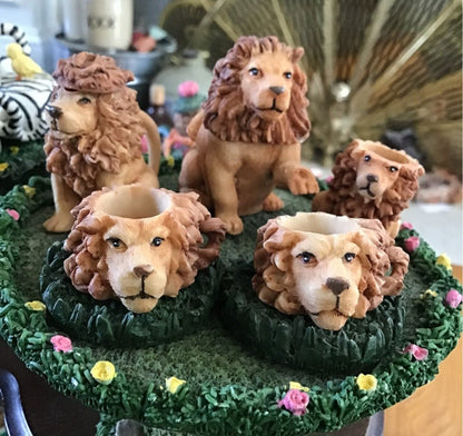 Lion Miniature Tea Set Resin Tray , Pot Sugar Creamer Cups & Saucer 8 Piece Set - I Bought a Yard Sale