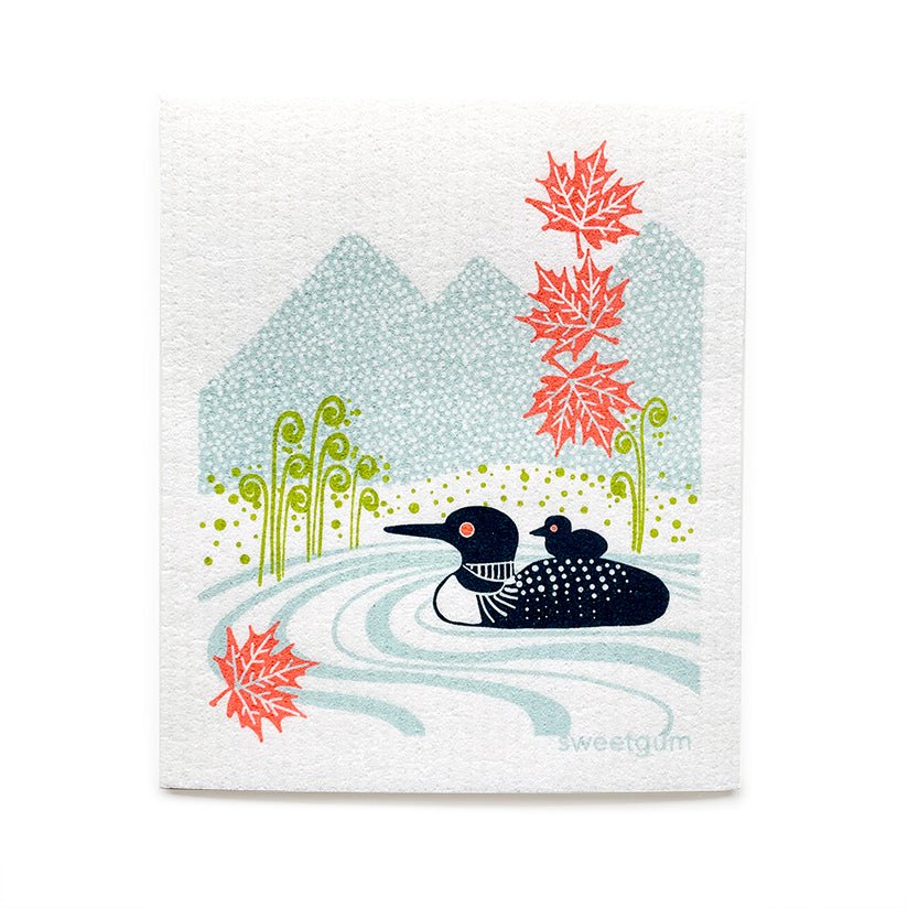Loons on the lake Swedish Dishcloth - I Bought a Yard Sale