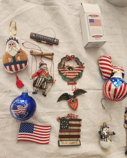 Lot of Patriotic Christmas or 4th of July Ornaments & Figurines Flag Eagle - I Bought a Yard Sale