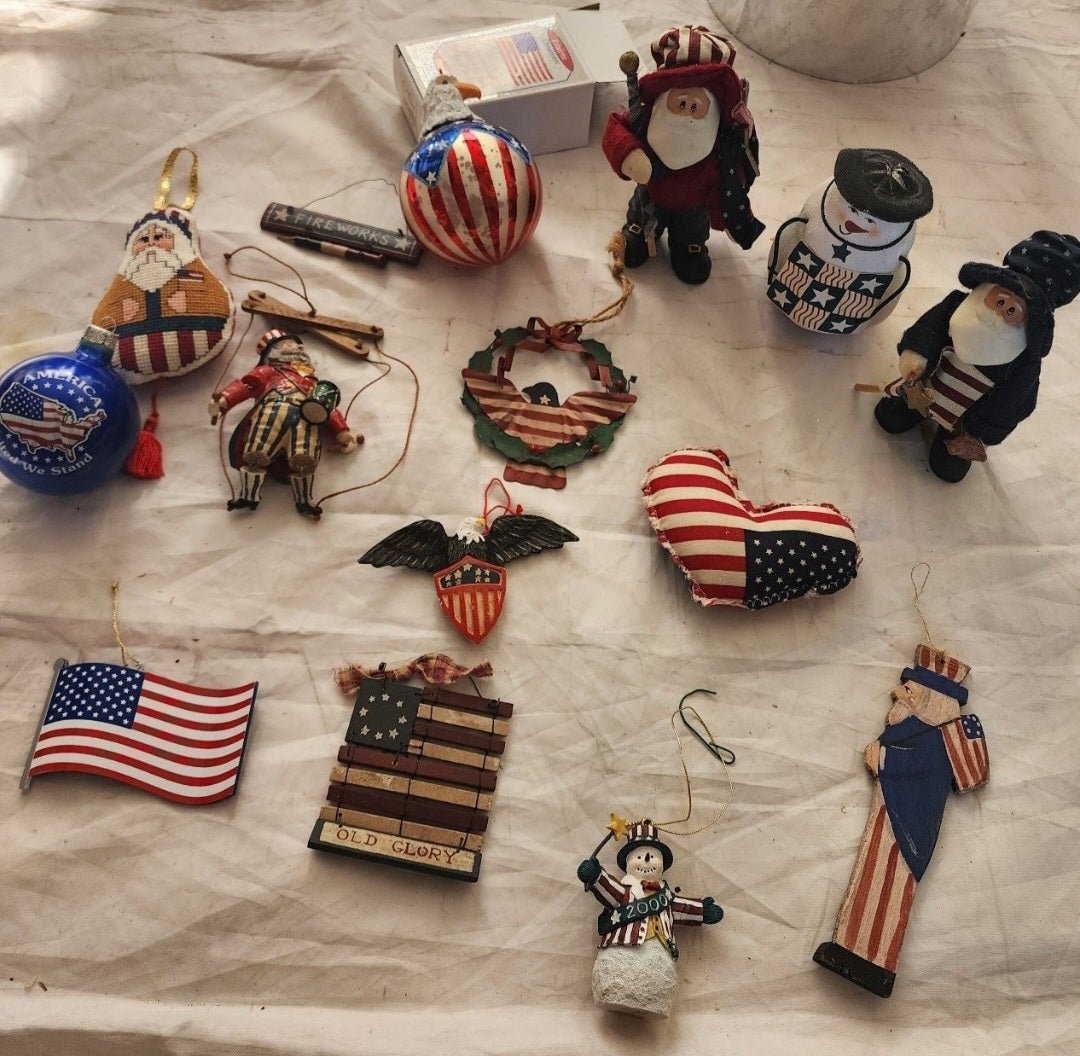 Lot of Patriotic Christmas or 4th of July Ornaments & Figurines Flag Eagle - I Bought a Yard Sale