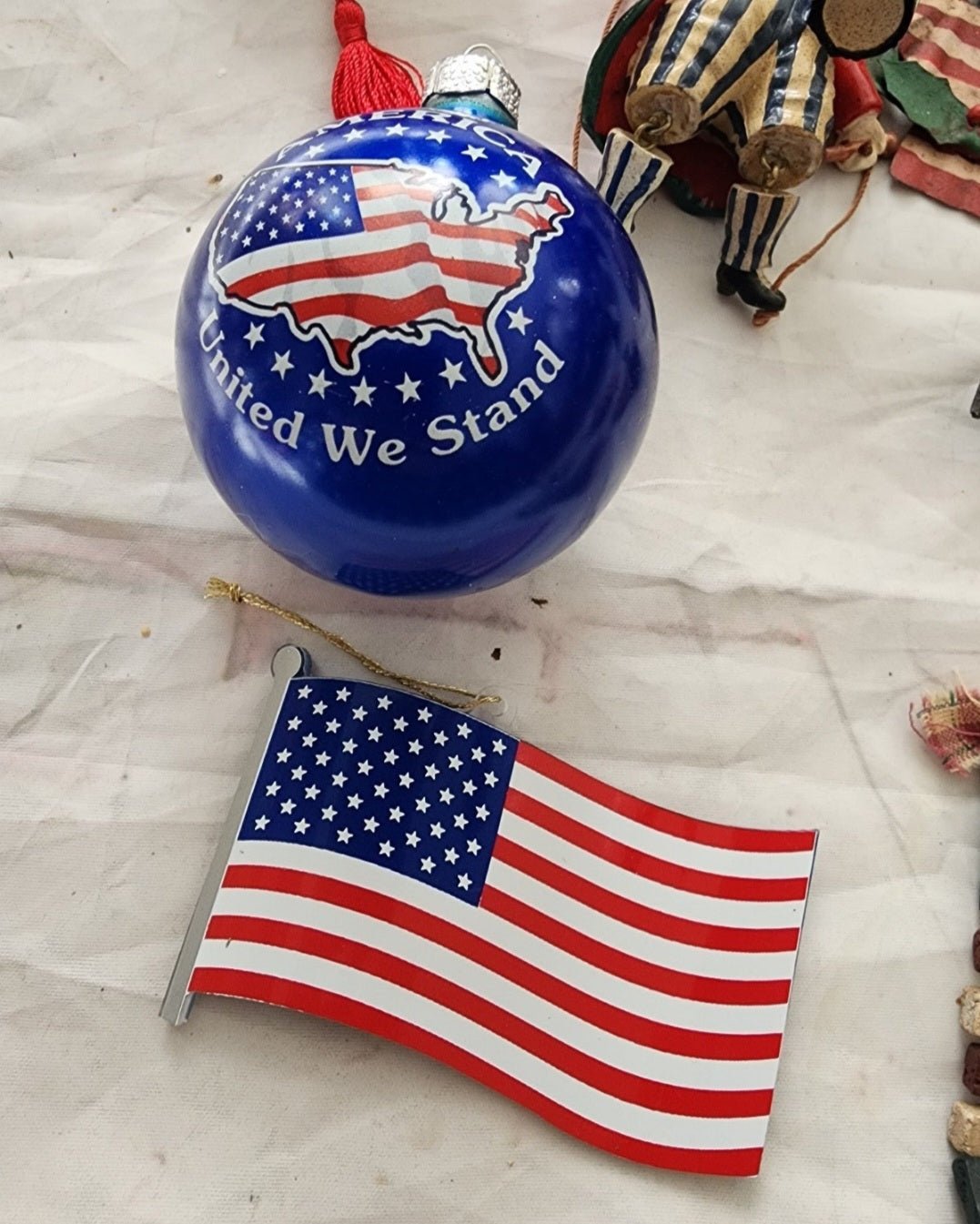 Lot of Patriotic Christmas or 4th of July Ornaments & Figurines Flag Eagle - I Bought a Yard Sale