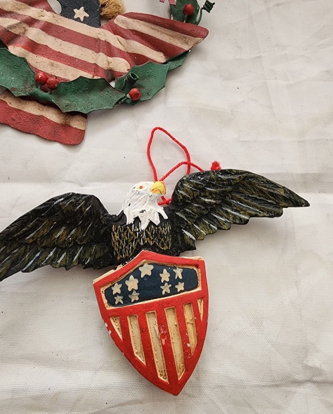 Lot of Patriotic Christmas or 4th of July Ornaments & Figurines Flag Eagle - I Bought a Yard Sale