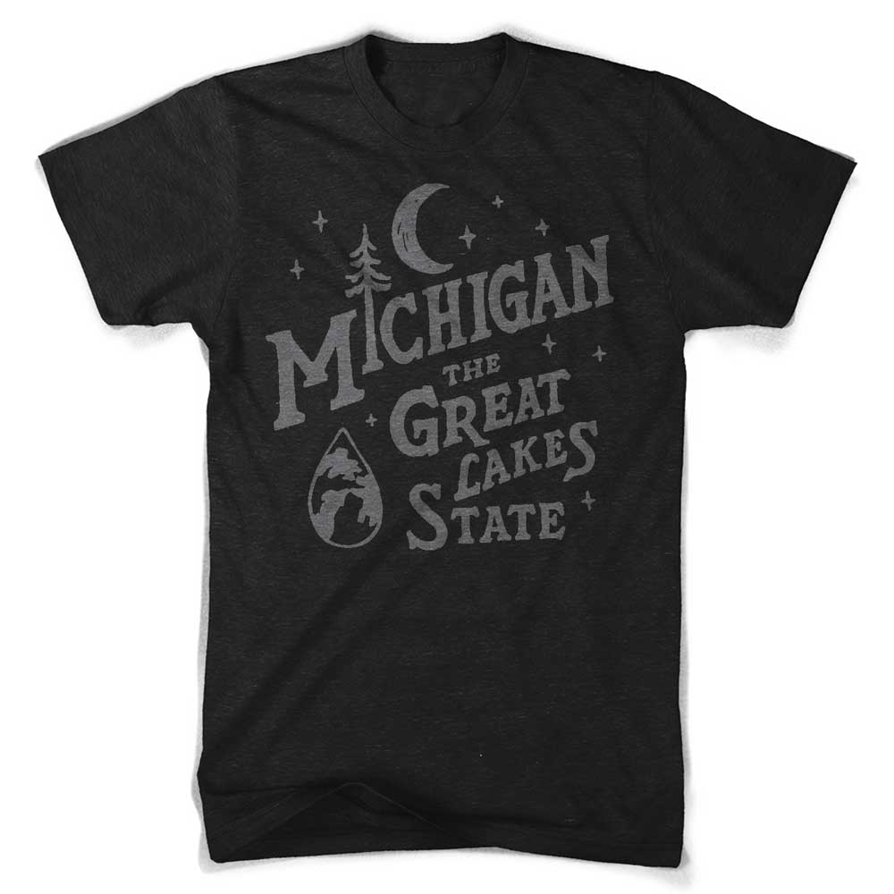 Mens T-Shirt Michigan Vintage Font (Heather Black) - I Bought a Yard Sale