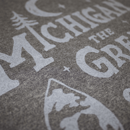 Mens T-Shirt Michigan Vintage Font (Heather Black) - I Bought a Yard Sale