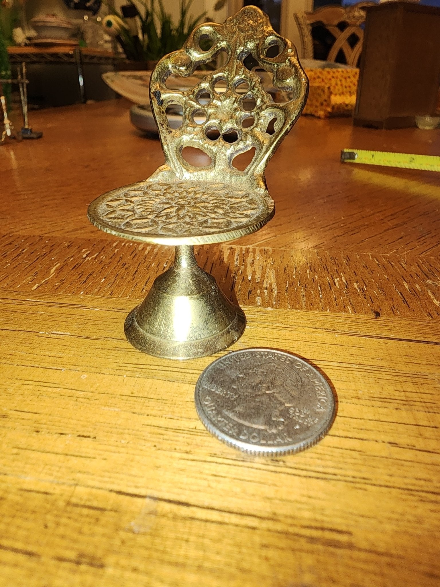 Miniature brass wine decanter and glasses and garden chair - I Bought a Yard Sale