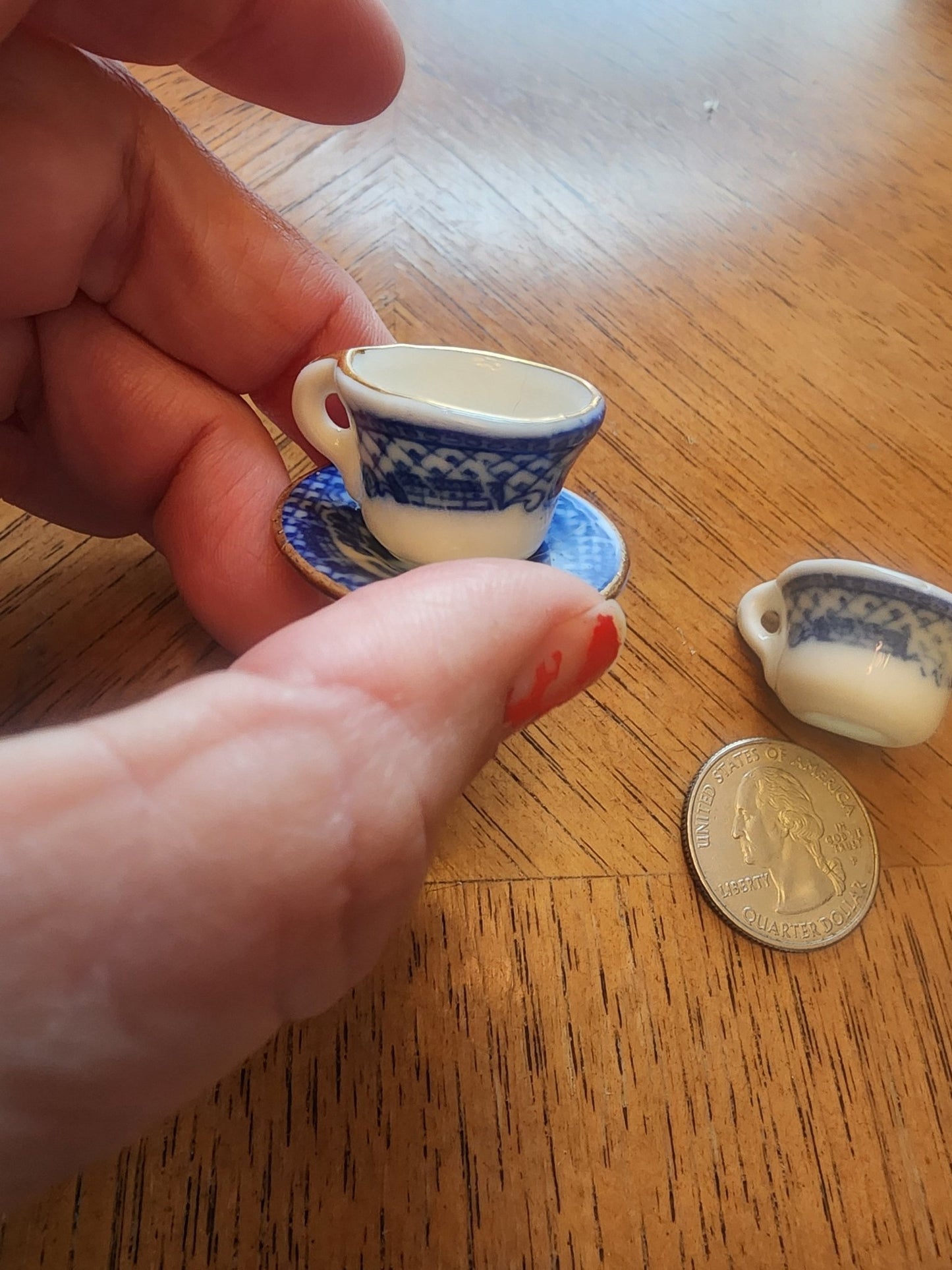 Miniature China teacups and saucer blue & white - I Bought a Yard Sale