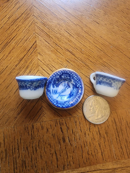 Miniature China teacups and saucer blue & white - I Bought a Yard Sale