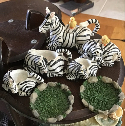 Miniature Zebra Tea set 8 pieces with pedestal - I Bought a Yard Sale