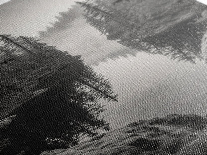 Misty Forest, River Reflection, Foggy Pines, Mountain Silence, Framed Canvas Print, Bedroom Wall Art, Tranquil Nature Photography, Zen Decor - I Bought a Yard Sale