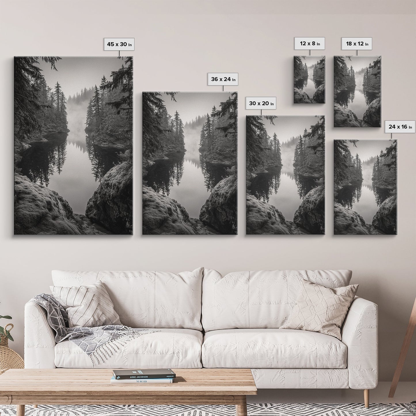 Misty Forest, River Reflection, Foggy Pines, Mountain Silence, Framed Canvas Print, Bedroom Wall Art, Tranquil Nature Photography, Zen Decor - I Bought a Yard Sale