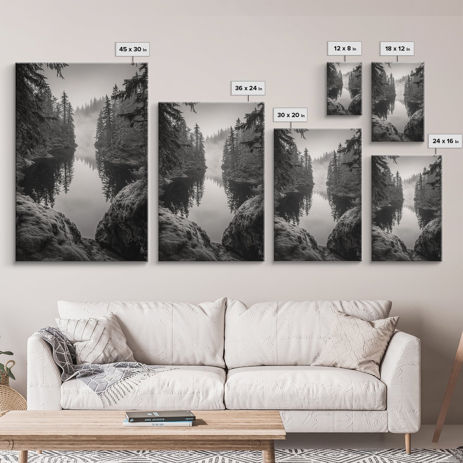 Misty Forest, River Reflection, Foggy Pines, Mountain Silence, Framed Canvas Print, Bedroom Wall Art, Tranquil Nature Photography, Zen Decor - I Bought a Yard Sale