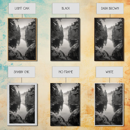 Misty Forest, River Reflection, Foggy Pines, Mountain Silence, Framed Canvas Print, Bedroom Wall Art, Tranquil Nature Photography, Zen Decor - I Bought a Yard Sale