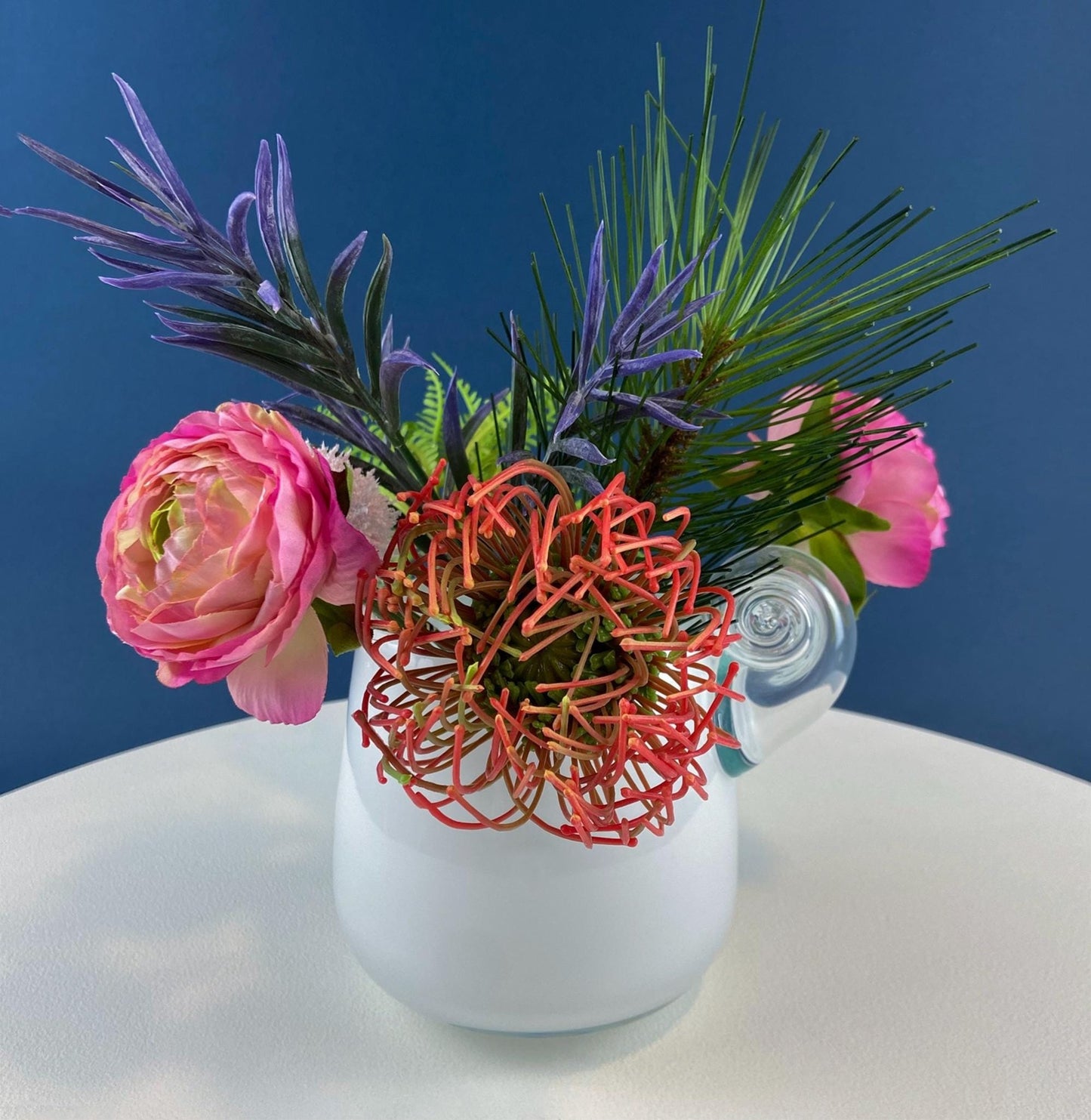 Modern White & Clear Glass Vase with Swirl Handle. Unique White Cased Hand Blown Art Glass with Scroll. Bath Storage. Interior Design Ideas. - I Bought a Yard Sale