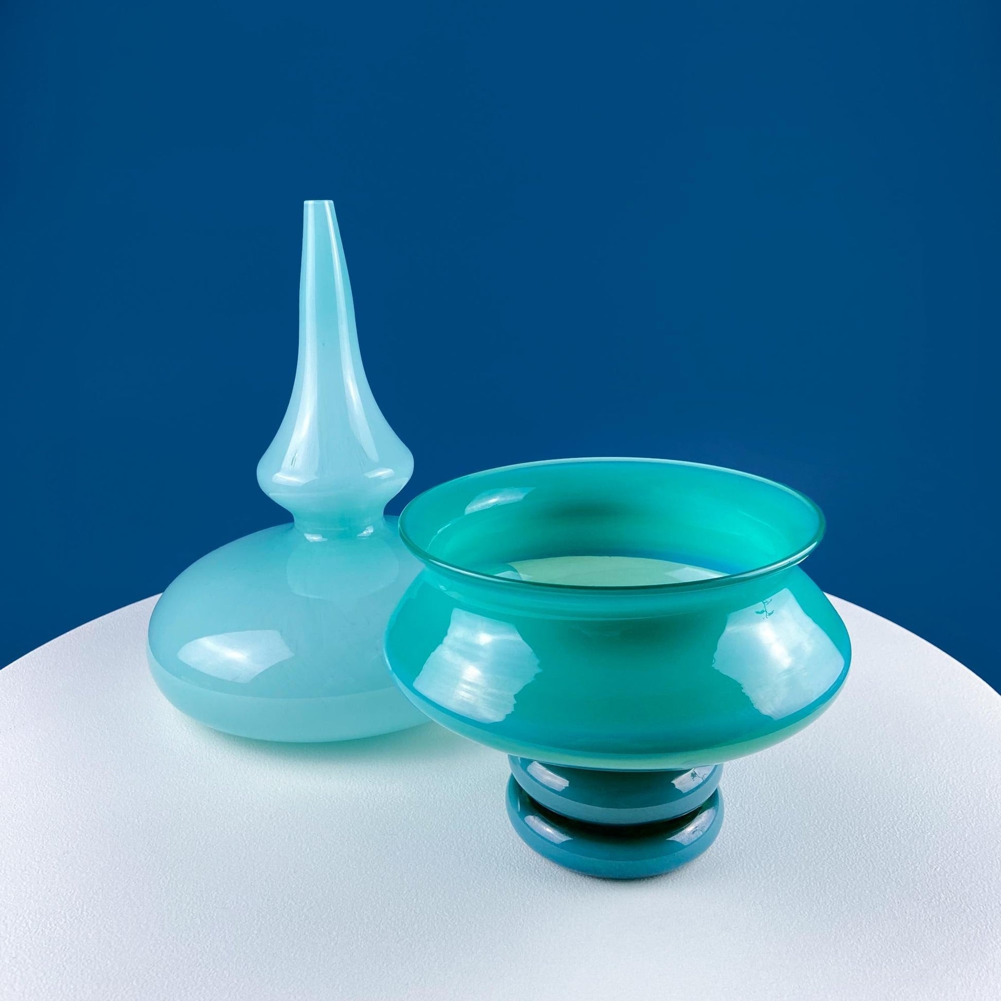 Modern White & Clear Glass Vase with Swirl Handle. Unique White Cased Hand Blown Art Glass with Scroll. Bath Storage. Interior Design Ideas. - I Bought a Yard Sale