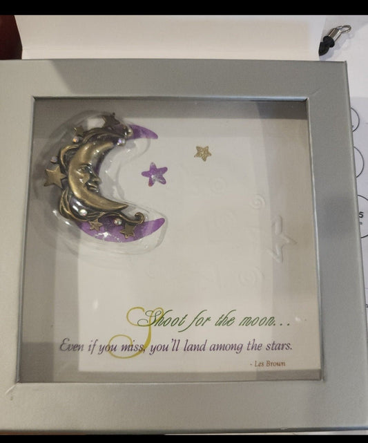 Moon & Stars Brooch / Pin with Shoot for the Stars Inspiration Card - I Bought a Yard Sale