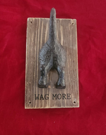 Mud Pie Whimsical Wag More Metal Dog Leash Hanger Wall Hook Wood Base Farmhouse - I Bought a Yard Sale