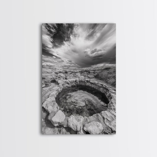 Natural Stone Pool, Sky Reflections, Framed Canvas Print, Bathroom Wall Art, Earthy Neutral Decor, Minimalist Landscape - I Bought a Yard Sale