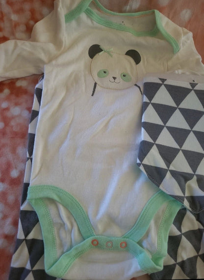 New 6 - 9 Months 3 piece outfit Panda onesie pants and bib - I Bought a Yard Sale