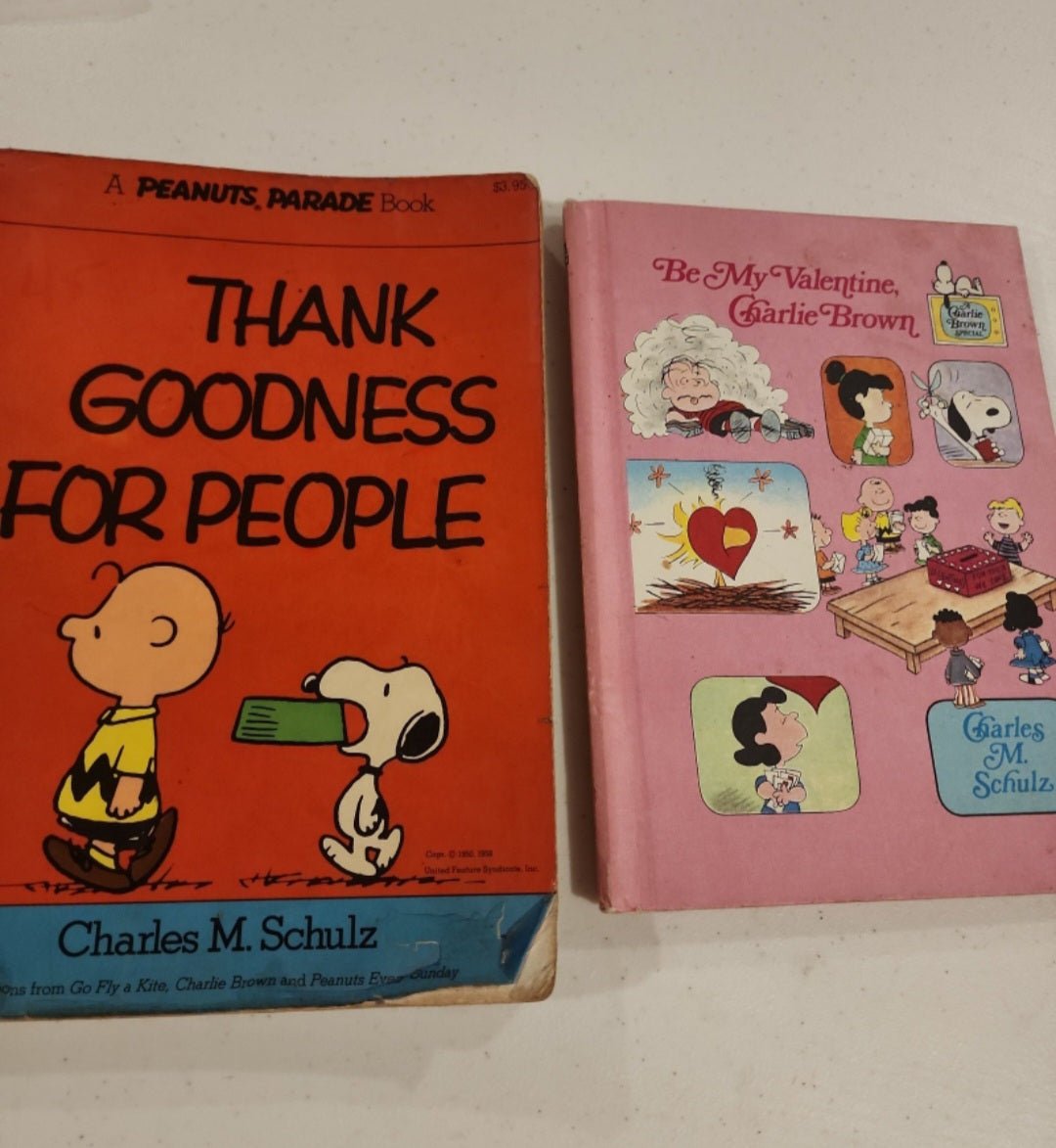 Nostalgic Charlie Brown Book Duo Vintage Charlie Brown Books Thank Goodness for People, Be my Valentine - I Bought a Yard Sale