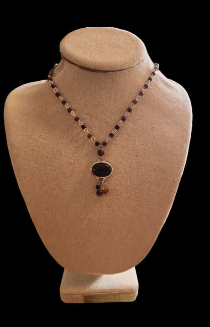 NY necklace with gold tone Accents and brown Beads - I Bought a Yard Sale