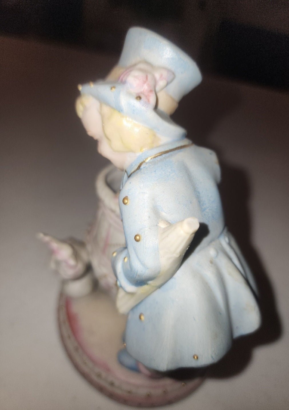 Occupied Japan Paul Ux Victorian Boy w Cockatoo and basket in pink blue and Gold - I Bought a Yard Sale