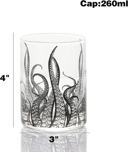 Octopus Tentacle Whiskey Glassware | Set of 2 | 9 OZ Handmade Craft Beer, Cocktail, Water, Bar Rock Glass - Kraken Tumbler Gift Set, Old Fashioned Rocks Glasses, Antique Design Extraordinary Detail by The Wine Savant - I Bought a Yard Sale