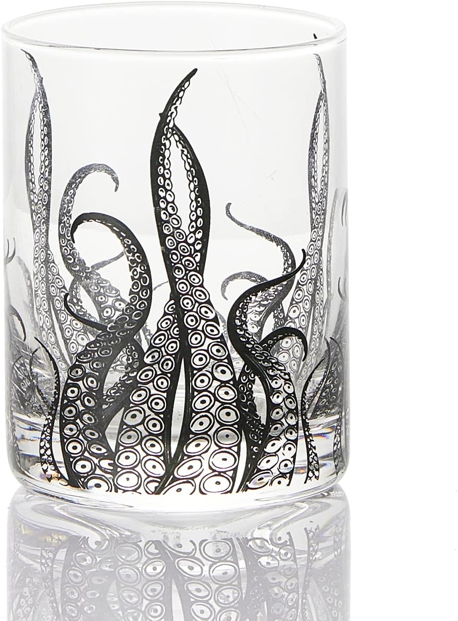 Octopus Tentacle Whiskey Glassware | Set of 2 | 9 OZ Handmade Craft Beer, Cocktail, Water, Bar Rock Glass - Kraken Tumbler Gift Set, Old Fashioned Rocks Glasses, Antique Design Extraordinary Detail by The Wine Savant - I Bought a Yard Sale