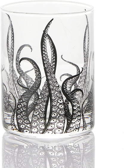 Octopus Tentacle Whiskey Glassware | Set of 2 | 9 OZ Handmade Craft Beer, Cocktail, Water, Bar Rock Glass - Kraken Tumbler Gift Set, Old Fashioned Rocks Glasses, Antique Design Extraordinary Detail by The Wine Savant - I Bought a Yard Sale