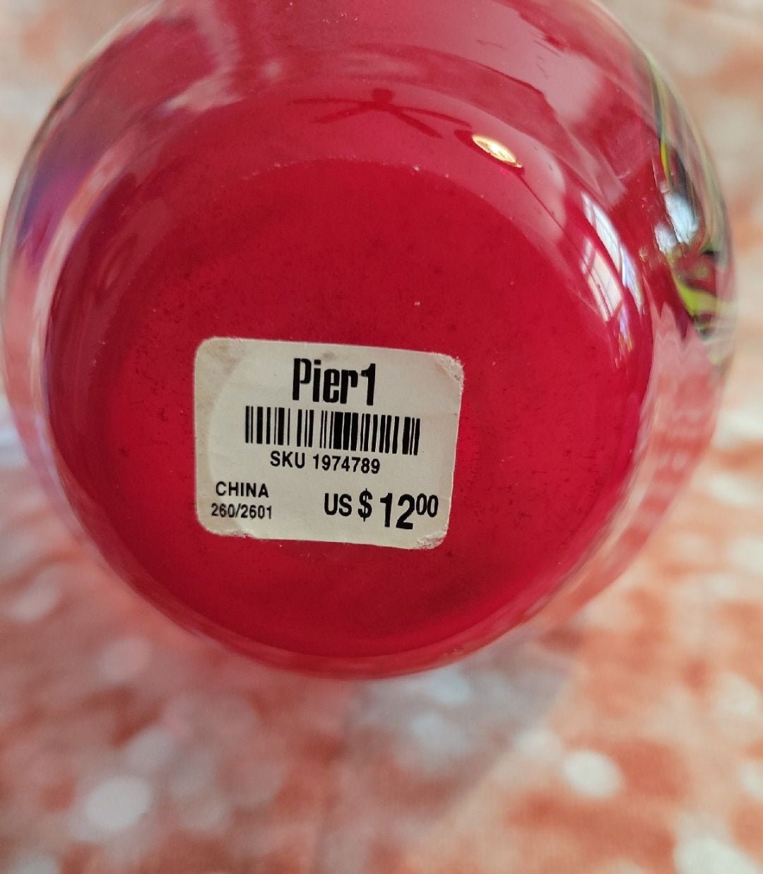 Pier One blown Red glass vase with yellow, blue and black swirls Retro - I Bought a Yard Sale