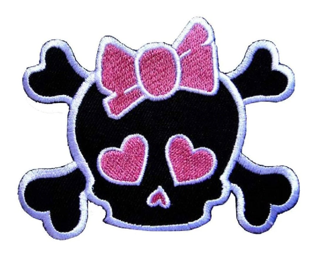Pink Crossbones Skull Embroidered Iron on Patch Jacket Backpack - I Bought a Yard Sale