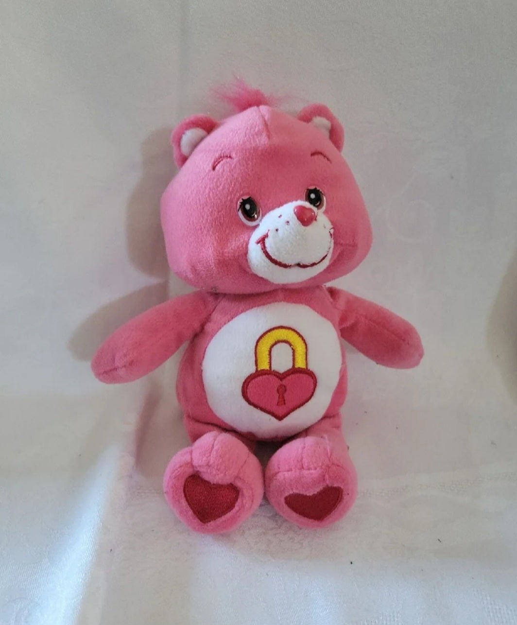 Plush Pink care bear secret bear 2005 with heart lock - I Bought a Yard Sale