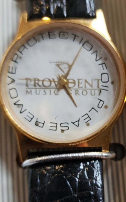 Provident Music Group Watch Gold Tone Watch with leather band - I Bought a Yard Sale