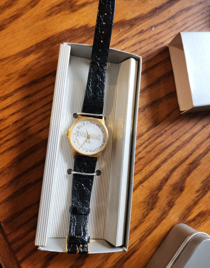 Provident Music Group Watch Gold Tone Watch with leather band - I Bought a Yard Sale