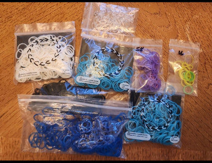 RAINBOW loom lot with c & s clips. Blue turquoise, purple white black - I Bought a Yard Sale