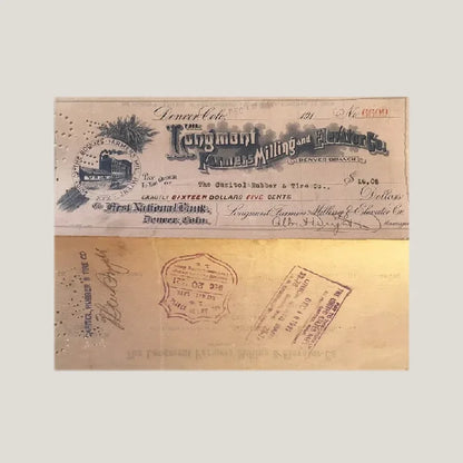 Antique 1921 Longmont Farmers Milling Voucher Check Unearthed
