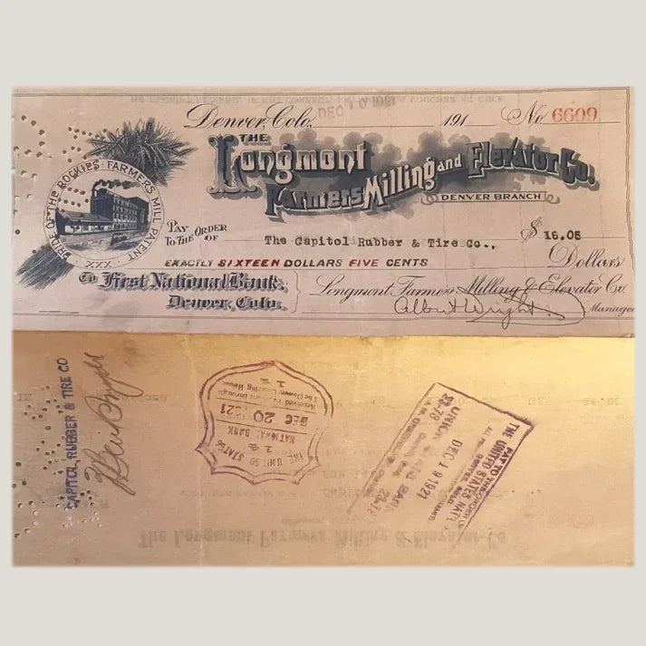 Antique 1921 Longmont Farmers Milling Voucher Check Unearthed