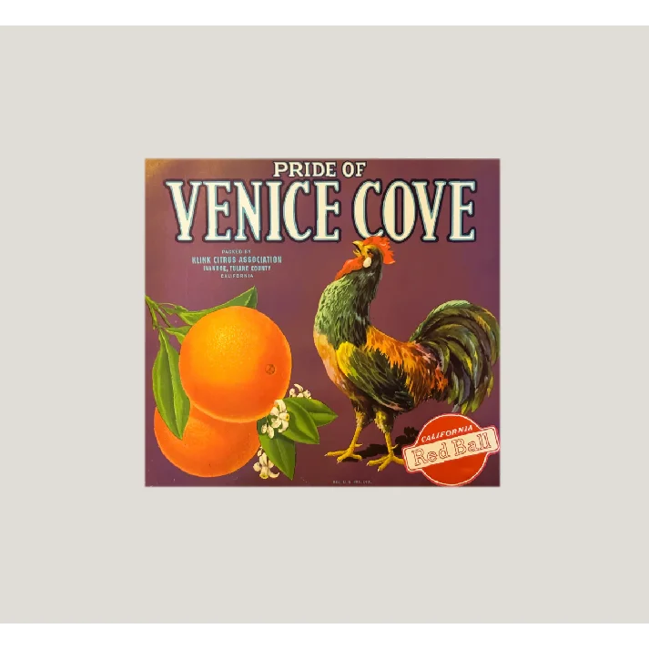 Antique 1930s Pride of Venice Cove Orange Crate Label — Klink Citrus Association, Ivanhoe, Tulare County CA