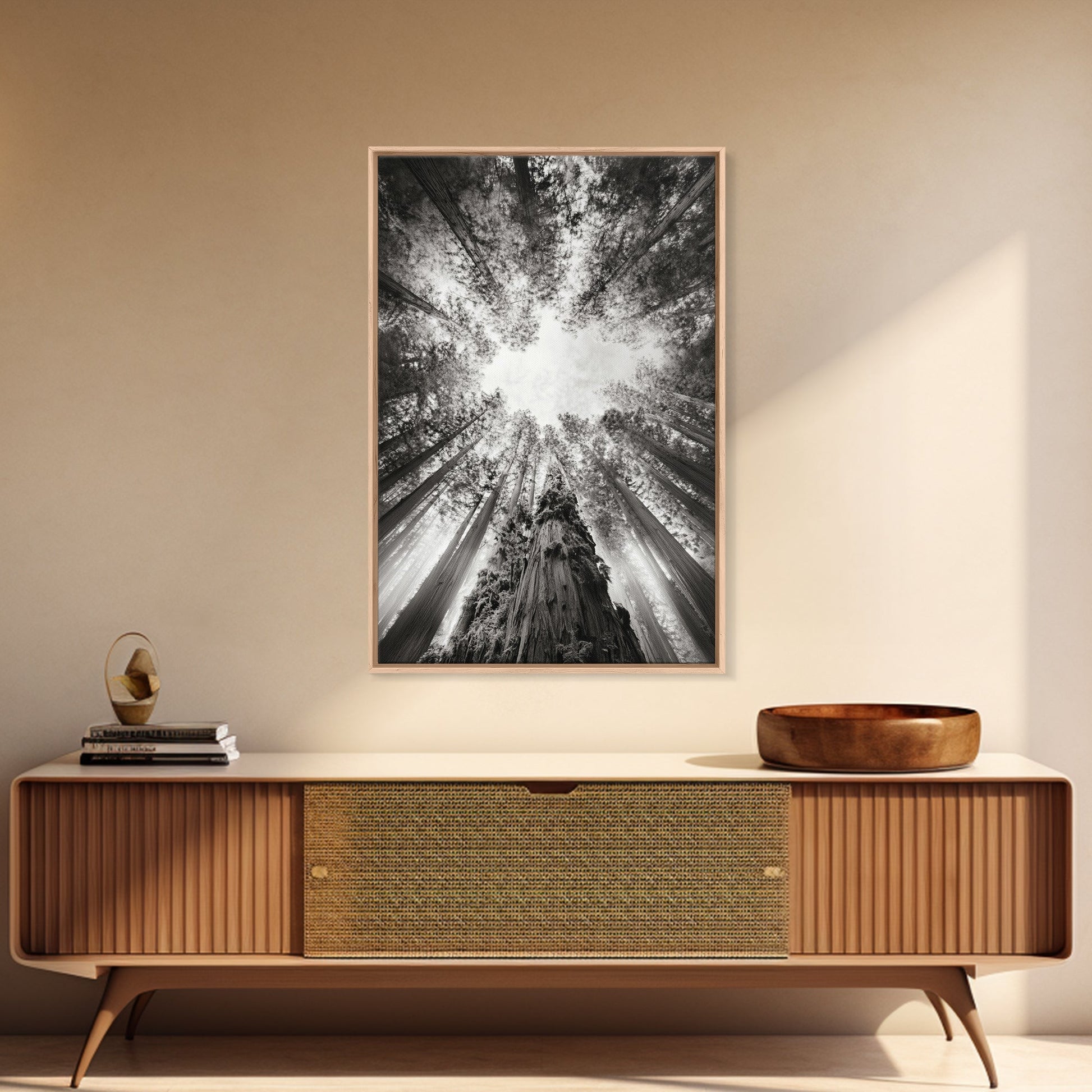 Redwood Canopy Sky, Majestic Forest Trees, Vertical Nature Scene, Framed Canvas Print, Wilderness Wall Art, Lodge or Den Decor - I Bought a Yard Sale