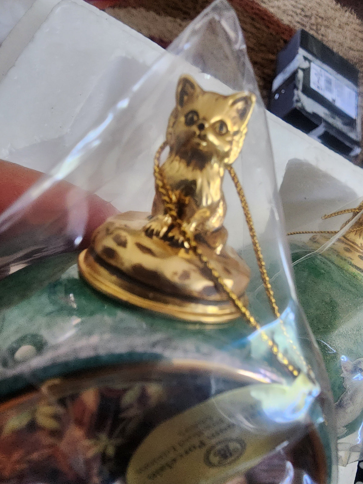 2 1999 Bradford Exchange Porcelain Hanging Figural Cat Round Ball Ornaments