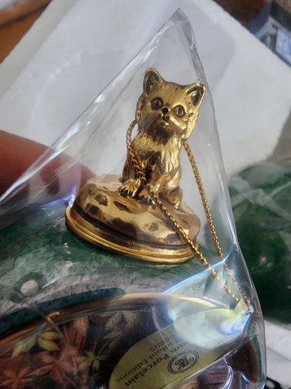 2 1999 Bradford Exchange Porcelain Hanging Figural Cat Round Ball Ornaments