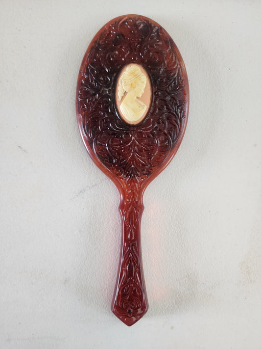 Vintage Avon Cameo Vanity Mirror 9.5" Celluloid Amber Color Tortoise Shell