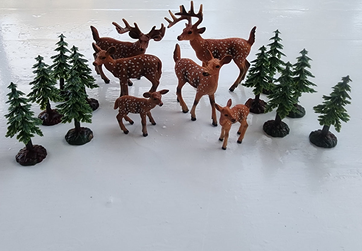 Woodland Deer Cake Topper, Early Educational Waterproof White-Deer Figurine,