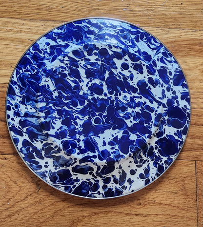 Vintage Enamelware Dinner Plates Cobalt Blue Spatterware 8.5” set of 2