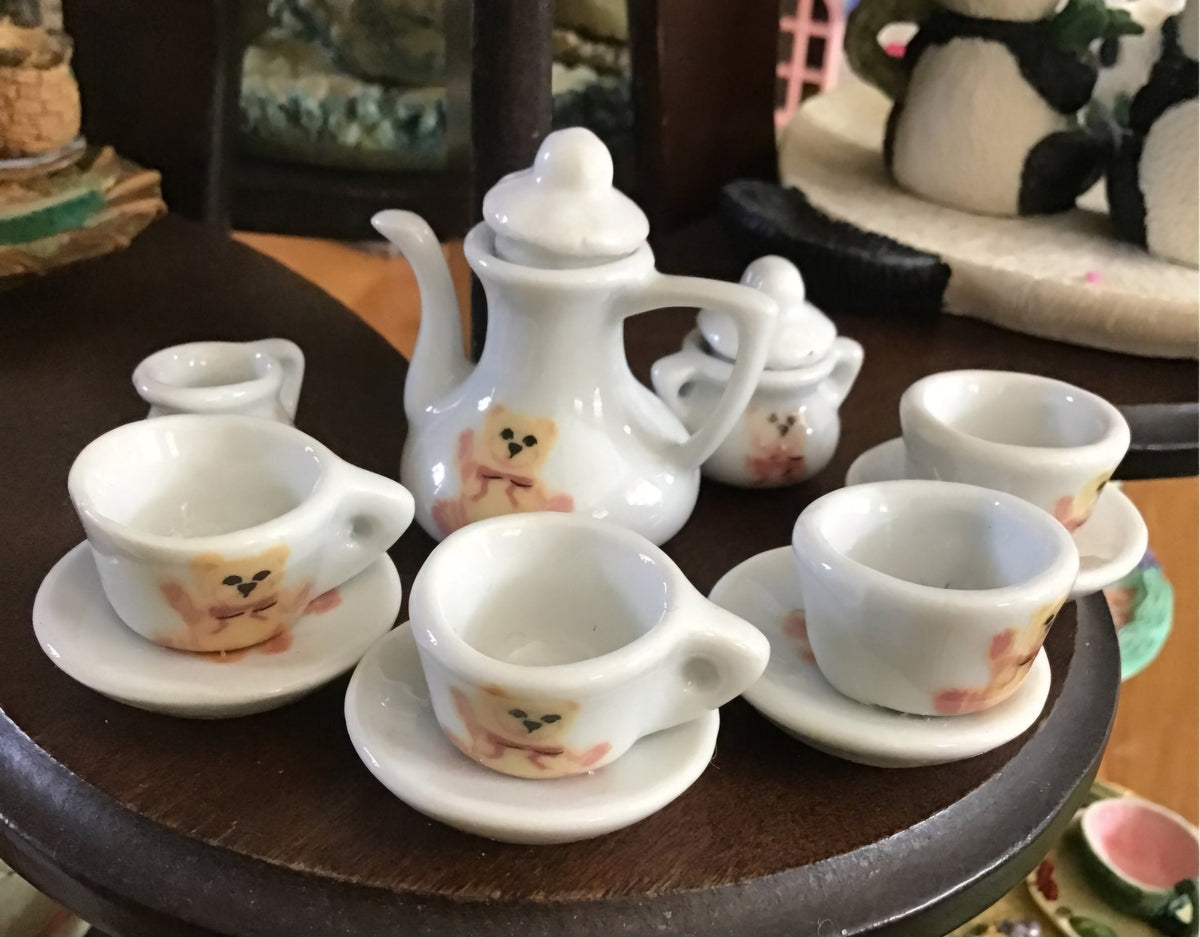 Miniature Porcelain Teddy Bear  Tea Set