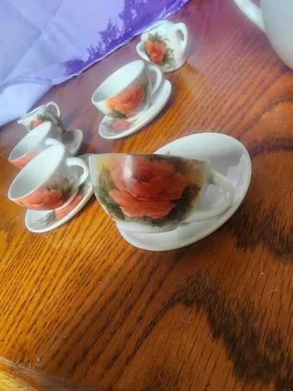 Vintage Miniature  China Peach tea set with Roses 1994