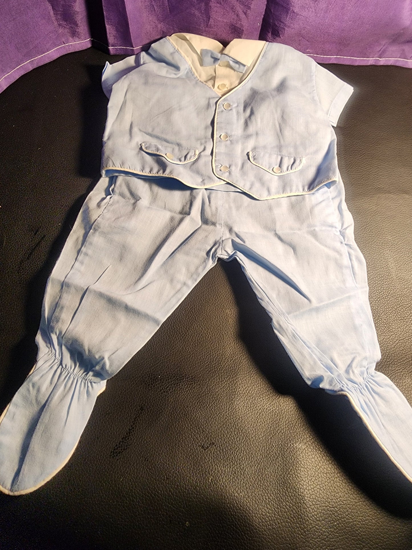 Vintage Classic Blue Newborn Outfit with Vest and Bow Tie