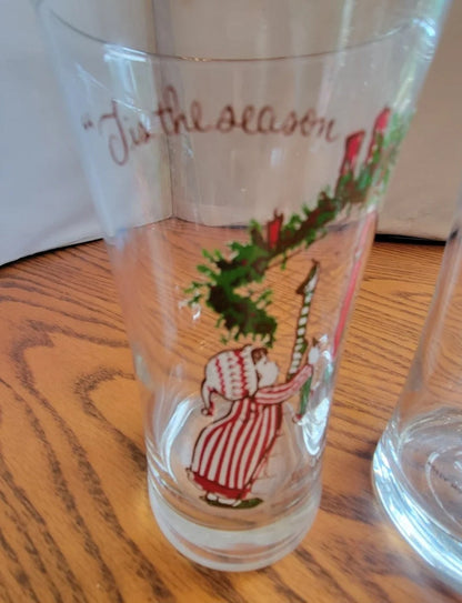 Vintage Holly Hobbie  Christmas Glasses Coca Cola set of 3