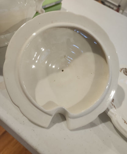 Vintage Porcelain Soup Tureen and plate  Gold Floral Design
